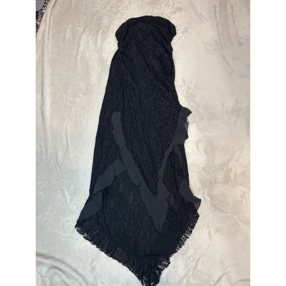 Silence + Noise Black Lace Strapless Handkerchief Maxi Dress Ruffle Hem Womens - Picture 7 of 7